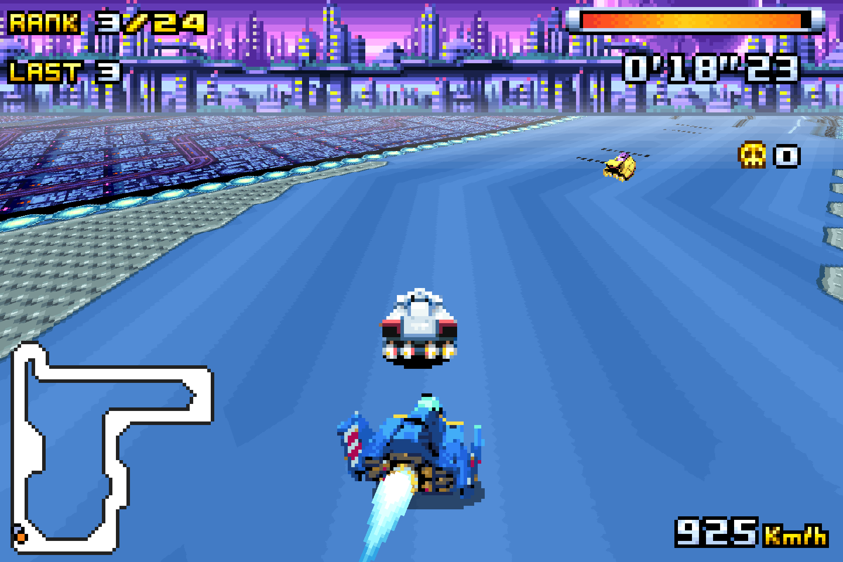 F-Zero: Climax takes advantage of rotated sprites in addition to "mode 7" effects